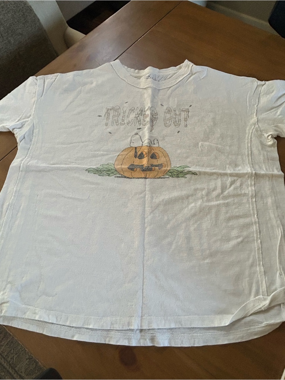 AE The Halloween Shop Off White Tee with Orange Pumpkin and Snoopy Graphic Tee